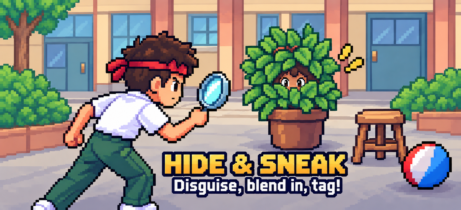 Hide and Sneak: a seeker looking for a friend disguised as a plant
