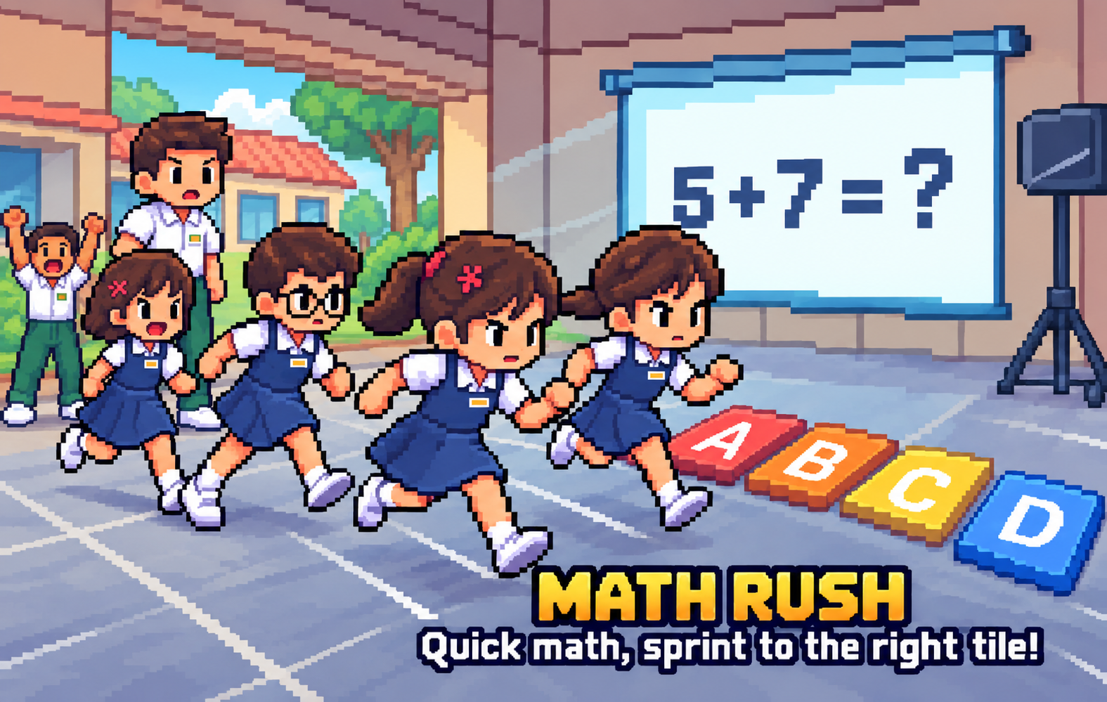 Math Rush: classmates racing to answer tiles